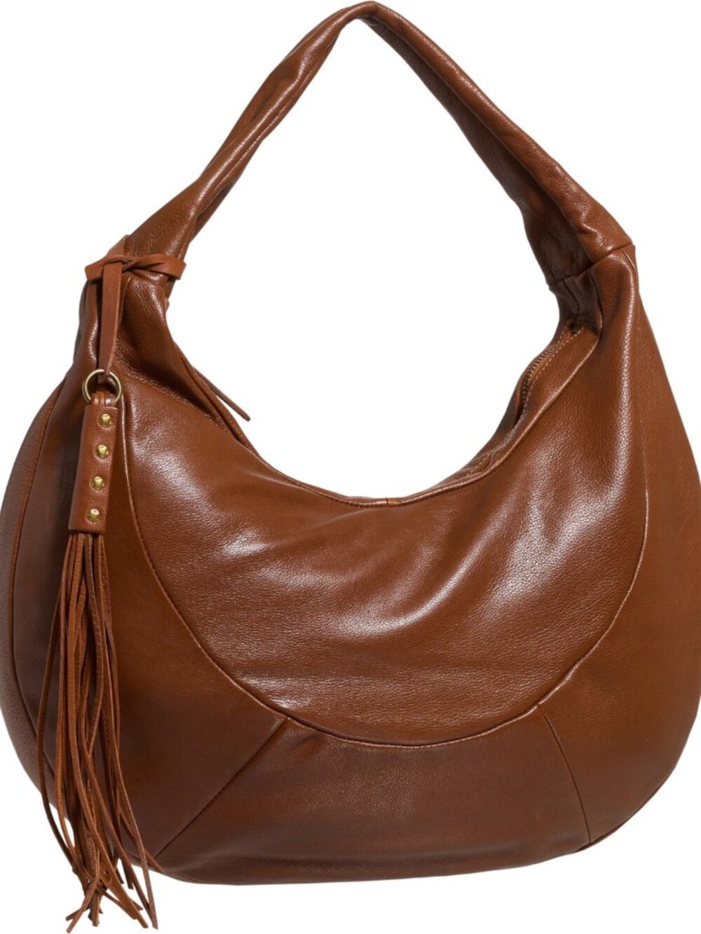 VILLENKA Slouchy Large Hobo Bag Soft Premium Leather Brown Tassel Charm NWT